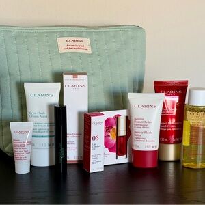 Clarins Skincare Collection with Mint Green Bag